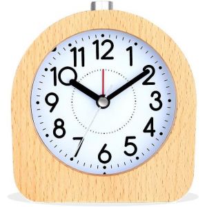 KAL-Réveil Matin Bois,Reveil A Piles,Réveil Analogique Silencieux Sans Tic Tac Avec Fonction Snooze Lumière, Horloge Bois À Aiguilles Alarme Sonore Croissante Pour Famille/Bureau/Voyage - Neuf