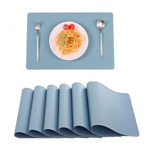 Lot De 6 Sets De Table Bleu/Gris, 6 Sets De Table En Pvc (41 X 31 Cm), Antidérapants, Lavables Et Résistants À La Chaleur - Neuf