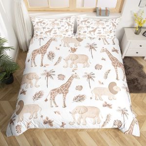 Ulteronixshop-Animaux De La Jungle Housse De Couette 220x240cm Elephant Lion Giraffe Parure De Lit African Safari Animaux Literie Set Pour Les Enfants Gar&ccedil;ons Filles Wildlife D&eacute;cor - Neuf