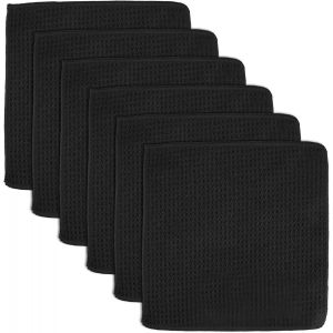 LORANKA-6 Pi&egrave;ces Torchons en Microfibre Noirs &agrave; Structure Nid D'abeille 20x20 cm, Chiffon Microfibre, Torchon Microfibre Vaisselle, Torchons de Cuisine en Microfibre Ultra Doux, pour Nettoyage et S&eacute;c - Neuf