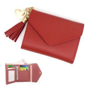 Frange porte-Monnaie pour les Femmes Rouge, Petite Pliable en Cuir des Femmes porte-Monnaie avec de l'Argent ID Titulaire de Carte de Crédit, fermeture à Glissière porte-Monnaie Sa - Neuf
