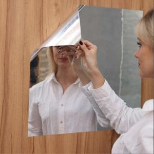 Feuilles De Miroir Flexibles,Autocollants Muraux De Miroir Miroir Auto-Adhésif Non En Verre Pour Salle De Bain,Commode De Chambre À Coucher-50x50cm - Neuf
