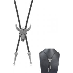 Trahoo-Cravate Bolo En Cuir Halloween Cravate Cowboy Tête De Vache Western Collier Lariat Rodeo Pendentif Pour Femmes Et Hommes (Argenté) - Neuf