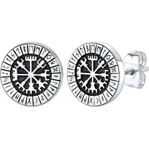 Meimie-Boucles D'oreilles Viking Vegvisir Homme Femme Clou Doreilles Vegvisir Boussole Acier Bijoux Gothique Nordique Clous Puces D'oreilles Acier Inoxydable/Or/Noir - Neuf