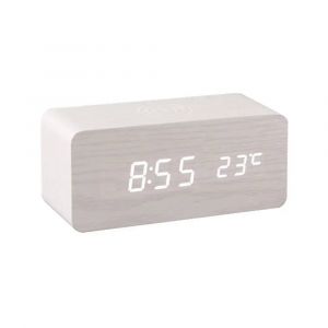 Réveil De Bureau Numérique Led En Bois Moderne,Chargeur Sans Fil Therye.Com Avec Chargeur Sans Fil Qi,Réveil Led.04. - Neuf