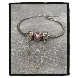 Bracelet - Bijouxia - Charms Boule &Agrave; Facettes - Cristal Rose - Argent Massif 925 - Longueur R&eacute;glable 18-21 Cm - Neuf