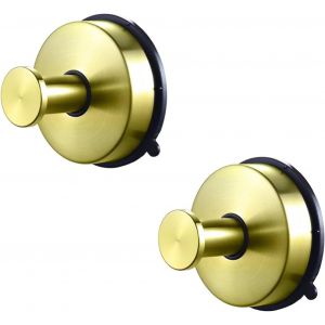 2 Pi&egrave;ces Crochet Ventouse en Acier Inoxydable SUS 304, Porte Serviette Salle de Bain, Accroche Torchon Cuisine, Porte Manteau, Pat&egrave;re, Crochet Douche Murale pour Peignoir, Serviettes (Dor&eacute;) - Neuf