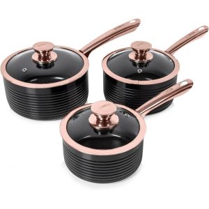 Subzonal-Tower T800001rb Linear Lot De 3 Casseroles Induction Nervur&eacute;es Avec Rev&ecirc;tement Antiadh&eacute;sif - Batterie De Cuisine - Casseroles Tout Feux De 16 Cm, 18 Cm Et 20 Cm - Noir Et Or Rose - Neuf