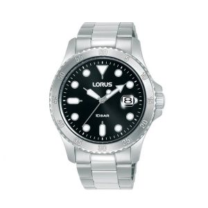 Montre Homme Lorus Rs965dx9 En Acier Inoxydable - Cadran Noir Avec Lunette Gradu&eacute;e Et Loupe De Date - Neuf