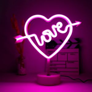 Eryi-Veilleuse Led En Forme D'arc De Cupidon - Motif C?ur - Néon Rose - Fonctionne Avec Piles Usb - Pour Noël, Anniversaire, Maison (Rose) - Neuf