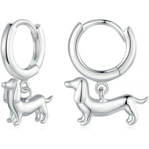 Chenquansarl-Boucles D'oreilles Créoles En Forme De Teckel, En Argent Sterling, Hypoallergéniques, Pour Femme, Fille, Maman, Argent, Pas De Gemme - Neuf