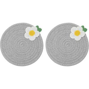 Sjzg-Lot De 2 Sets De Table Ronds Tress&eacute;s De 18 Cm Avec Fleur Pour D&eacute;coration De Ferme, Comptoirs De Cuisine, Table, D&eacute;coration D'int&eacute;rieur (Gris) - Neuf