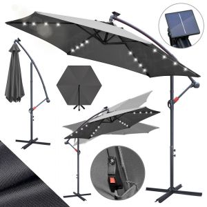 Parasol Solaire Led 3,5 M, Grand Parasol &Eacute;clairant Pour Jardin, Protection Uv 50+, Toile Imperm&eacute;able Et Structure Stable Gris - Neuf