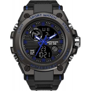 Eryi-Montre Homme Femme Digitale, 3atm Étanche Montres Bracelet,Numérique Analogique Sport Grand Visage Montres Multifonctionnel Alarme Dual Time Led Light Bleu - Neuf