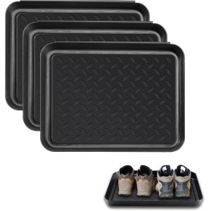 KGABERY-3 Pièces Bac À Chaussures,Tapis Égouttoir En Plastique,Bacs D'Égouttement À Chaussures Avec Bord Surélevé,35x27,5x3 Cm,Bac De Rangement Pour Intérieur&Extérieur,Noir - Neuf