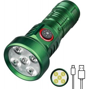 ERYI-Lampe Torche Led Ultra Puissante,2000 Lumens Blanche Lumière Rouge 5 Modèle Rechargeable Edc Super Lumineuse Lampe De Poche Rechargeable,Ip68 Étanche Torche Led Puissante Urgences,Le Camping - Neuf