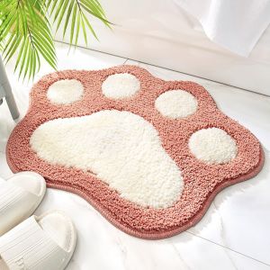 Kal-Tapis De Bain Antidérapant Pour Sol De Salle De Bain, 45 X 60 Cm Tapis De Bain Lavable Forme De Patte De Chat, Super Absorbant Et Doux Tapis De Bain, Tapis Salle De Bain Microfibre (Rose) - Neuf