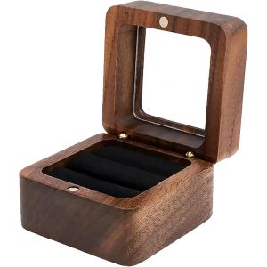 Personnalisée En Bois, Bague De Mariage De Boîte De Boîte Cadeau En Bois Avec Double Anneau En Bois D'affichage De Bijoux, Boîte, Bague De Fiançailles Titulaire De La Proposition, Engagement, Mariage - Neuf