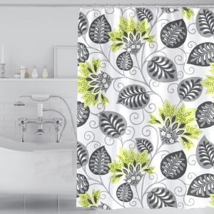 Rideau de douche 100 x 180 cm, tissu polyester imperméable et résistant à la moisissure, motif fleurs, doublure de rideau de douche, long rideau de bain lavable avec crochets et ourlet lesté - Neuf