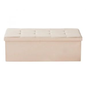 Banc de Rangement Pliable en Lin-Duoku-Coffre Rembourr&eacute;-Poches Lat&eacute;rales-Banquette Rabattable Supportant Jusqu'&agrave; 299,37 kg-Beige - Neuf