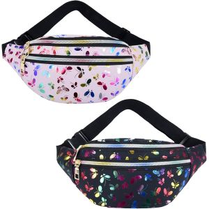 CAUC-2 Pack Sac Banane Femme, Sacoche Banane Imperm&eacute;able, Sac Banane Holographique Femme, avec 2 Poches Zipp&eacute;es, Ceinture R&eacute;glable, pour Festivals, Randonn&eacute;e, Course &agrave; Pied - Neuf