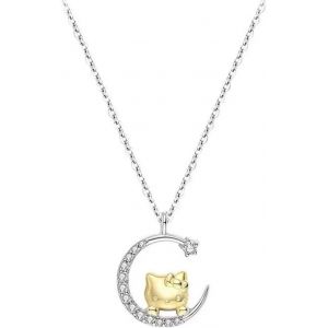 Kal-Collier Chat En Diamant Argent Sterling Collier Pendentif Chaton Lune En Zirconium Dr&ocirc;le Collier Chat De Dessin Anim&eacute; Cha&icirc;ne De Bijoux Cadeaux Pour Femmes Adolescentes - Neuf