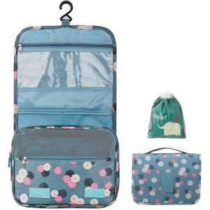 MAA-Trousse de Voyage, Sac de toilette de voyage Sac de voyage pensé de voyage Sac cosmétique pour femme de maquillage avec sac à cordon étanche, fleurs bleues, bleu - Neuf