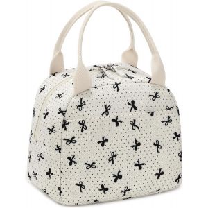 Sac À Déjeuner Isotherme Pour Femme - Sac À Déjeuner Réutilisable En Velours Côtelé - Sac À Main Portable - Anti-Fuite - Glacière Thermique - Grande Capacité (Arc Noir/Beige) - Neuf