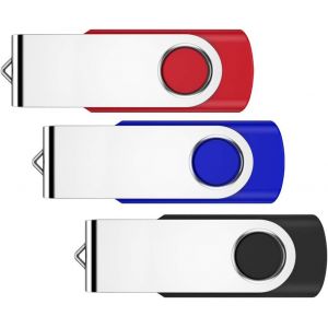 Clé USB 64Go,Lot de 3 Cle USB 64 Go, Fesaymi Clef USB 2.0 Mémoire Stick Flash Drive Rotation Disque de Stockage Externe - Neuf