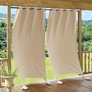 MEVRONISSHOP-Rideau pour Pergola - Rideaux d'Ext&eacute;rieur Contre Vent Occultant Thermique Imperm&eacute;able pour Patio Terrasse Chambre Maison Douche de Piscine, 2 Pcs, 132cm x 243, Jaune Beige - Neuf