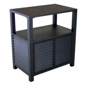 Buffet Haut 2 Portes Persiennes - Aluminium - Céramique 6mm - Graphite/Graphite - Ouverture Par Pression Et Aimant - Neuf