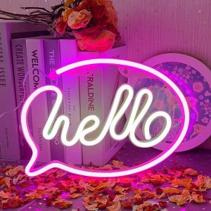 Enseigne Au Néon,Hello Neon Lights Led Néons Chambre À Coucher Alimentée Par Usb Ou Par Batterie Noël Bar Fête Vacances Décoration Cadeau Bonjour Néon - Neuf