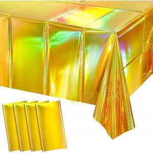 Lot De 4 Nappes En Plastique Irisées Dorées, Jetables Et Brillantes, Rectangulaires, Imprimées Au Laser, En Feuille Holographique, Pour Décorations De Fête, Anniversaire, Mariage, Noël - Neuf