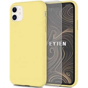Kal-Coque Compatible Avec Iphone 11 6,1 Pouces Avec Verre Trempé, Mis À Jour Silicone Liquide Housse Case Protection Complète Cover Étui Avec Tissu Microfibre Coussin Coveri (Jaune) - Neuf