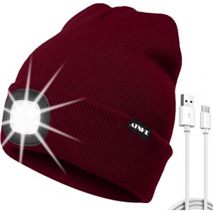 Nsiecd-Led Bonnet Lampe Frontale, Usb Type C Rechargeable 4 Led Chapeau De Course Ultra Lumineux Lumi&egrave;re Hiver Chaud Tricot Bonnet Cadeaux Pour Hommes Et Femmes - Neuf
