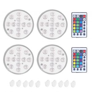 Hjlian Lot De 4 Lampes Led Submersibles Avec Ventouse Magnetique Ip68, 16 Couleurs, Eclairage Pour Bassin, Aquarium, Fontaine, Fete - Neuf