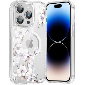 Kal-Coque Magnétique Pour Iphone 13 Pro 6,1"", Compatible Avec Magsafe, Transparente Fille Etui Avec Aesthetic Motif Fleur Dessin, Souple Silicone Mince Tpu Bumper Case Antichoc Housse Cover, 05 - Neuf