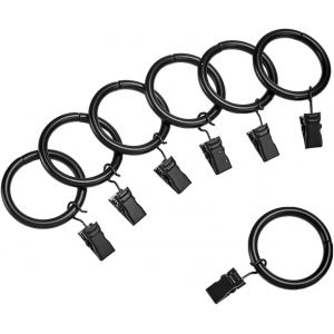 Anneaux à rideaux 2,5 cm, lot de 20, crochets à rideaux noirs - Neuf