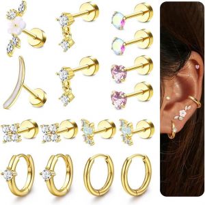 Kalanka-Milacolato Helix Piercing Bijoux Or/Argent Acier Chirurgical Dos Plat Et Boucle D¿Oreille Opale Helix Conch Tragus Cartilage Boucles D¿Oreilles Pour Plusieurs Piercings - Neuf