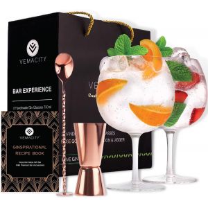 Ytfhg-Verre Gin Tonic Pour Les Amateurs De Gin - Lot De 2 Verre G&t Faits À La Main. Livre Électronique De Recettes Gratuit | Cuillère À Cocktail En Or Rose, Doseur Double Face Et Grands Verres Cockt - Neuf
