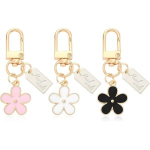 TIANYI-Lot de 3 porte-clés esthétiques en forme de fleur pour femme, mini porte-clés pour sac à dos, sac à main, accessoires pour femme et fille, Noir, blanc, rose., S - Neuf