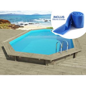 Piscine bois "Florida 145 " - 6.57 x 4.57 x 1.45 m + Bâche à bulles 180 µ + Bâche hiver 280 gr/m² - Neuf