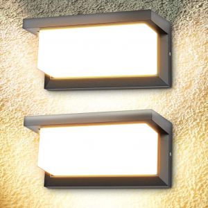 Lot De 2 Appliques Murales D'extérieur À Détecteur De Mouvement Led, 18 W, Étanches Ip65, Carrées, Noires, À Induction, Pour Entrée, Couloir, Allée, Terrasse, Balcon Et Garage - Neuf