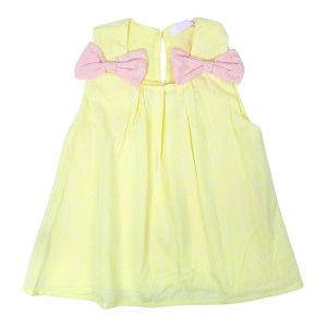 Robe Courte Sans Manches Pour Bebe Fille, Couleur Unie, Avec Noud Papillon, Printemps-Ete (Jaune 80) - Neuf