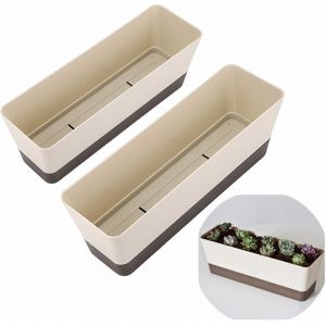Eryi-Lot De 2 Pots De Fleurs Rectangulaires En Plastique Avec Trous De Drainage, Pour Baie Vitrée, Rebord De Fenêtre De Cuisine, Étagère, Table Basse - Neuf