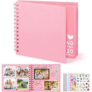 Tianyi-Album Photo Scrapbooking, 6-Inch Album Photo Personnalisable, Carrée Diy Livre Scrapbooking Avec 5 Autocollants, Livre D'or Anniversaire Photo Pour Mariage Et Bébés, Rose, 40 Pages - Neuf