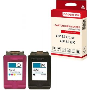 NOPAN-INK - x2 Cartouche compatible pour HP 62 XL + 62CL XL 62XL + 62CLXL Noir + Cyan + Magenta + Jaune C2P05AE C2P07AE - Neuf