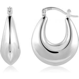 Alexcraft Boucles D'oreilles Cr&eacute;oles &Eacute;paisses 14k Or Argent 925 Plaqu&eacute; Chunky Creoles Cadeau Bijoux Femme - Neuf