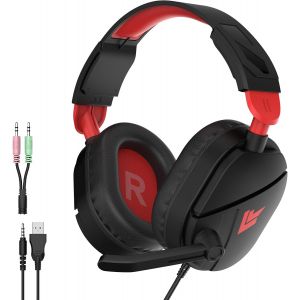 KALANKA-Casque Gaming c&acirc;bl&eacute; pour PS5/PS4/PC/Switch, 3,5mm Casque Over-Ear avec Noise-Canceling Mic, RGB Light, Deep Bass Stereo Surround Sound, Oreillettes Soft Memory Foam, All-Day Comfort, Rouge fo - Neuf
