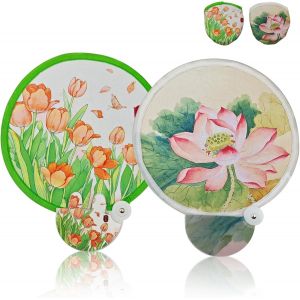 KALANKA-2 PCS Eventail Pliable, Éventail Rond Pliant, Fleurs Eventail Rond Pliable de Poche, Mini Éventails Ronds Pliants, Éventails Pop up Pliant à Main Portable, pour Festival, Mariage, Fête - Neuf